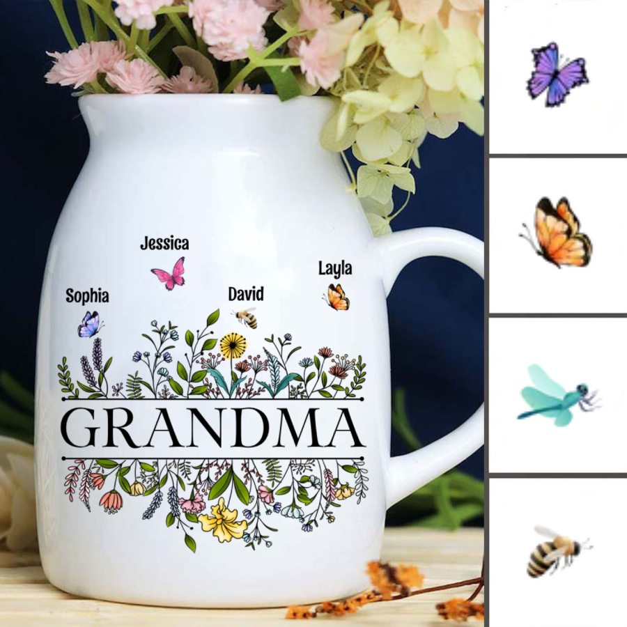 Grandma Butterfly Flower Personalized Flower Vase