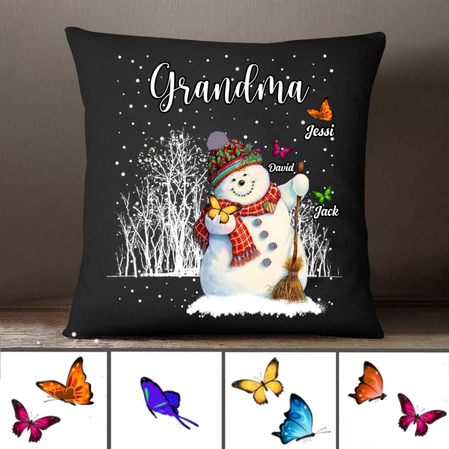 Grandma Snowman Butterfly Personalized Pillow