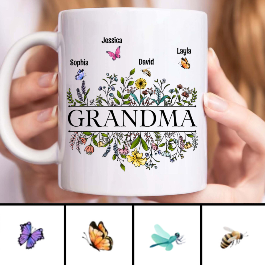 Grandma Butterfly Flower Personalized Mug