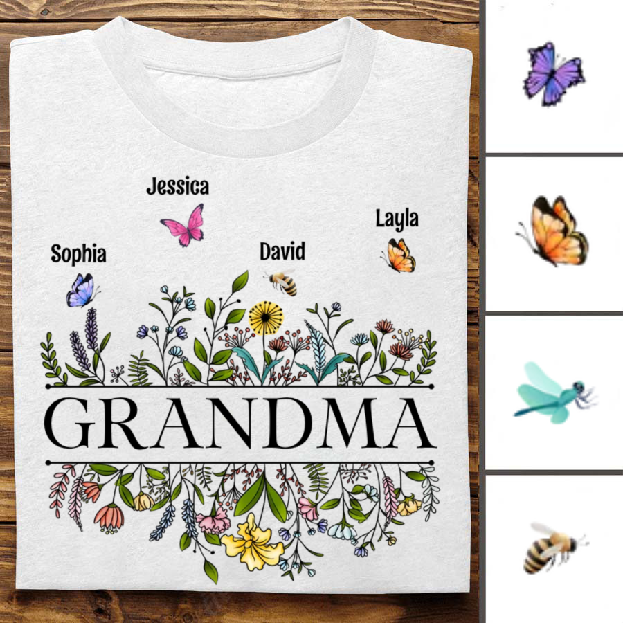 Grandma Butterfly Flower Personalized T-Shirt - Hoodie - Sweatshirt