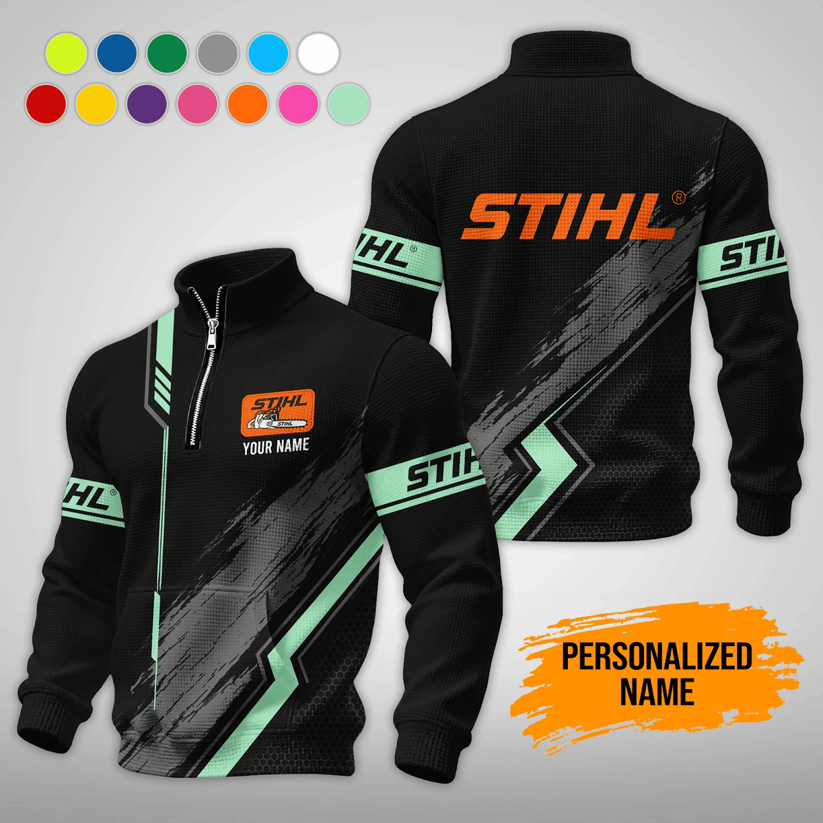 Personalized STL Waffle Stand Collar Zip Hoodie Pockets V2