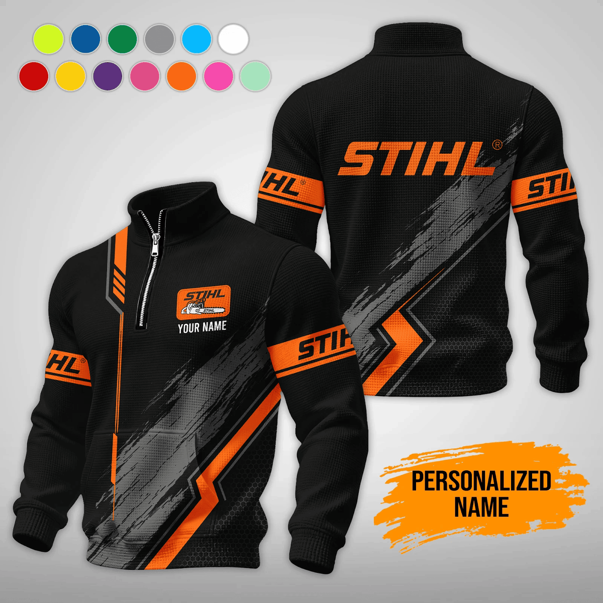 Personalized STL Waffle Stand Collar Zip Hoodie Pockets V2