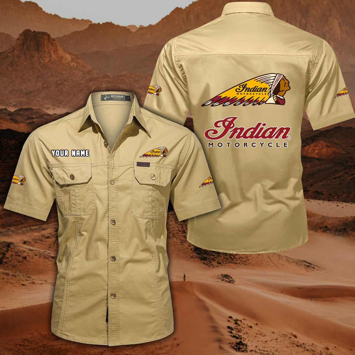 Indian Motorcycle DDQQB10047 Military Cargo Cotton Shirts