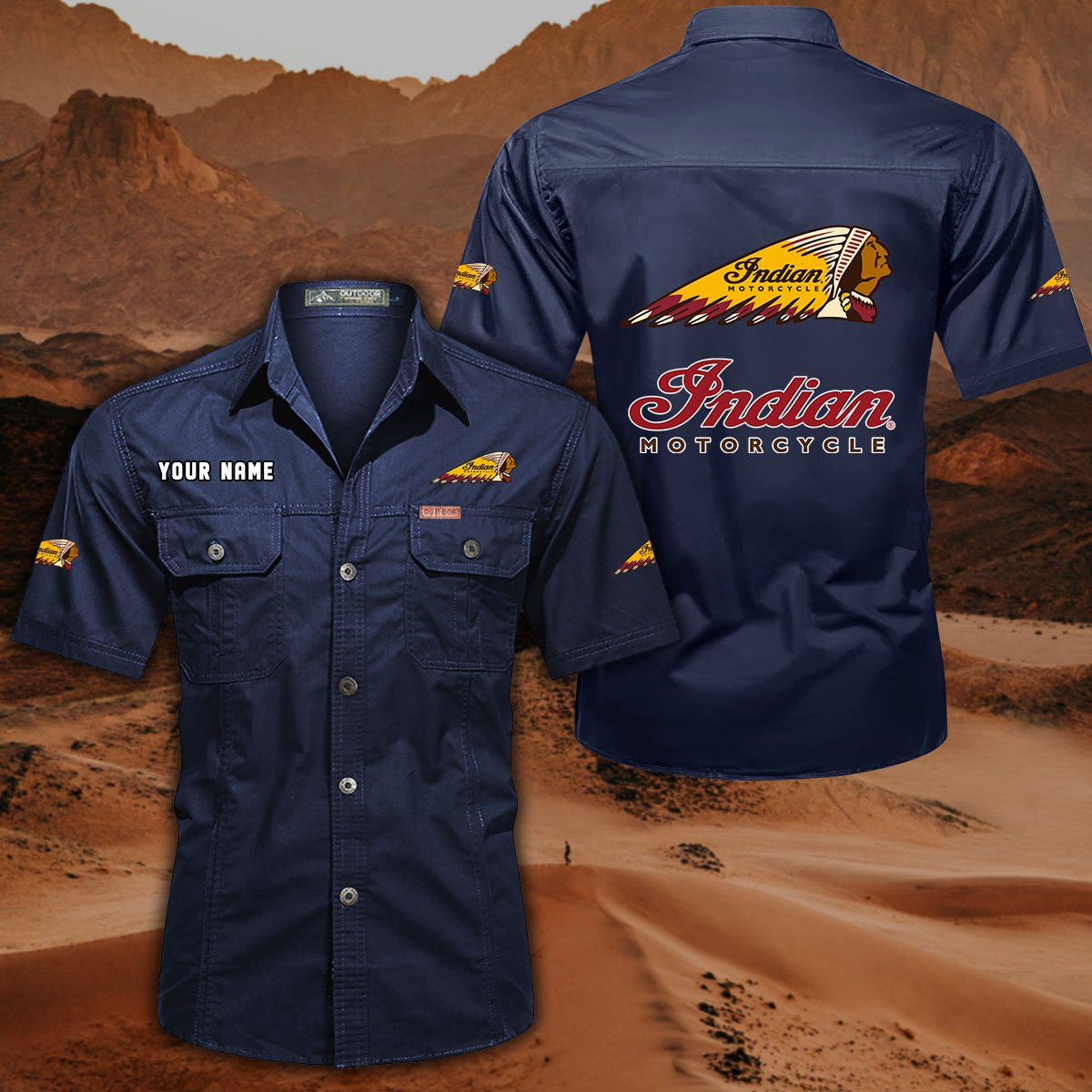 Indian Motorcycle DDQQB10047 Military Cargo Cotton Shirts