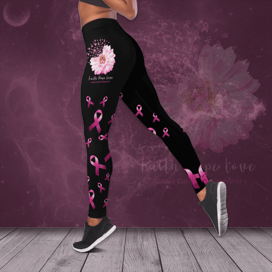 Breast Cancer Awareness 'Faith Hope Love' Hollow Tank Top & Leggings Set TH3453
