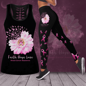 Breast Cancer Awareness 'Faith Hope Love' Hollow Tank Top & Leggings Set TH3453